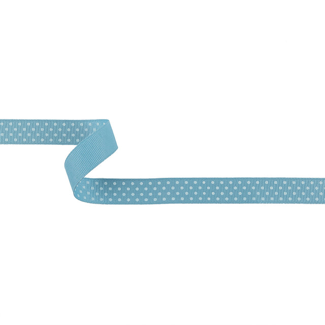 Dusk Blue and White Polka Dots Grosgrain Ribbon - 0.625"