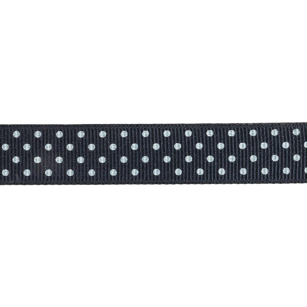 Total Eclipse and White Polka Dots Grosgrain Ribbon - 0.625" Detail