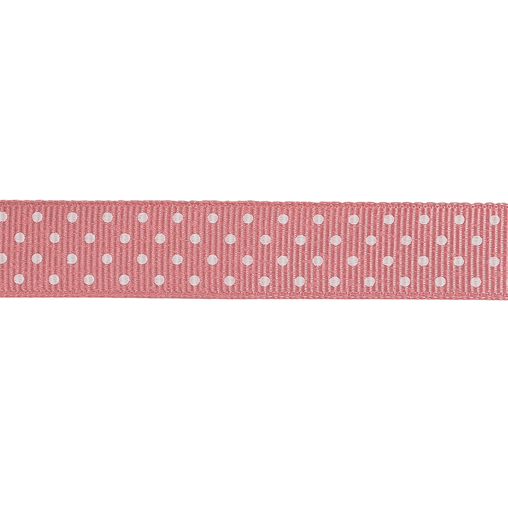 Flamingo Pink and White Polka Dots Grosgrain Ribbon - 0.625" Detail