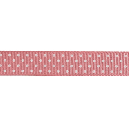 Flamingo Pink and White Polka Dots Grosgrain Ribbon - 0.625" Detail