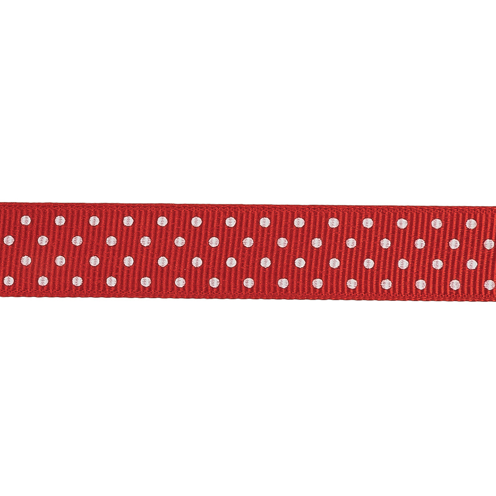 High Risk Red and White Polka Dots Grosgrain Ribbon - 0.625" Detail