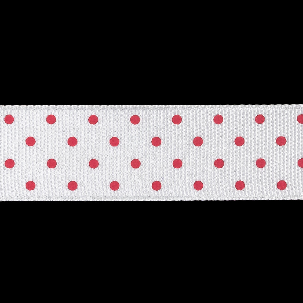 Bright White and Fandango Pink Polka Dots Grosgrain Ribbon - 1" Detail
