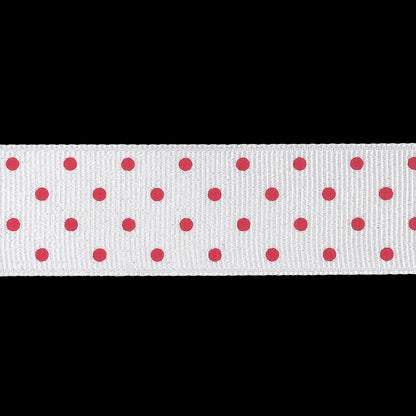 Bright White and Fandango Pink Polka Dots Grosgrain Ribbon - 1" Detail