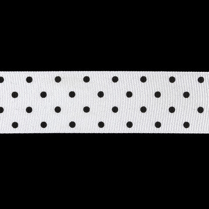 Bright White and Moonless Night Polka Dots Grosgrain Ribbon - 1" Detail