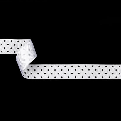 Bright White and Moonless Night Polka Dots Grosgrain Ribbon - 1"