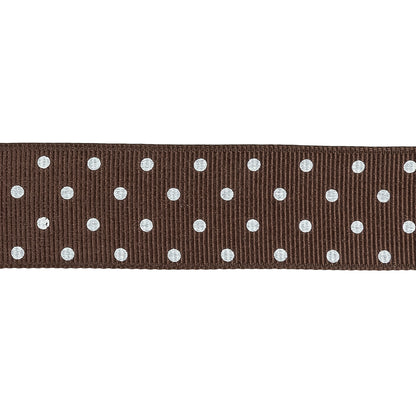 Chestnut and White Polka Dots Grosgrain Ribbon - 1" Detail