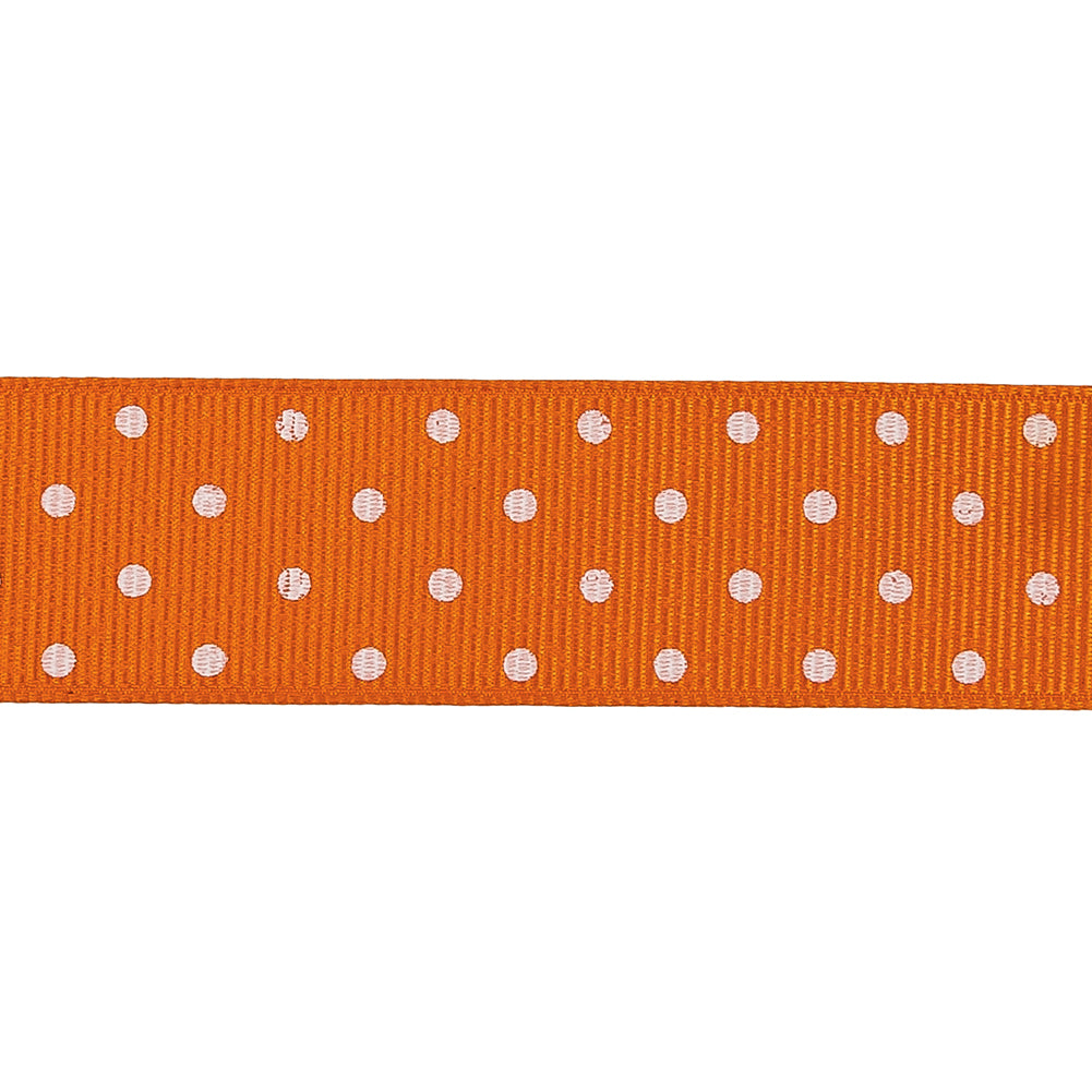 Carrot and White Polka Dots Grosgrain Ribbon - 1" Detail