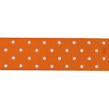Carrot and White Polka Dots Grosgrain Ribbon - 1" Detail