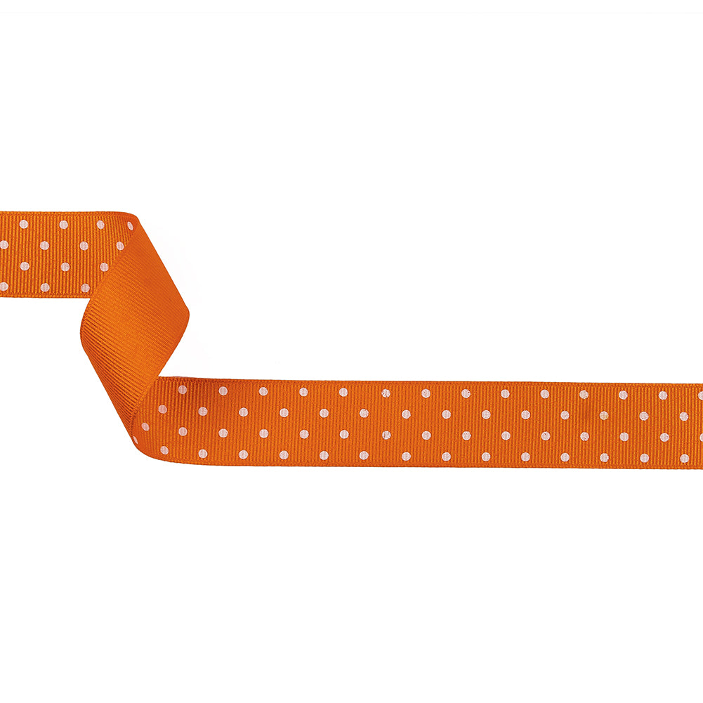Carrot and White Polka Dots Grosgrain Ribbon - 1"