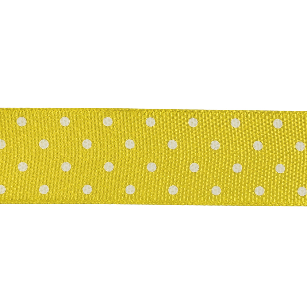 Blazing Yellow and White Polka Dots Grosgrain Ribbon - 1" Detail
