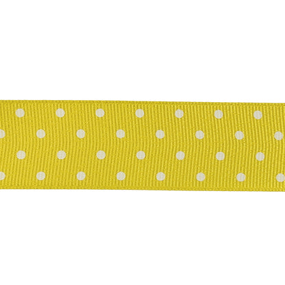 Blazing Yellow and White Polka Dots Grosgrain Ribbon - 1" Detail