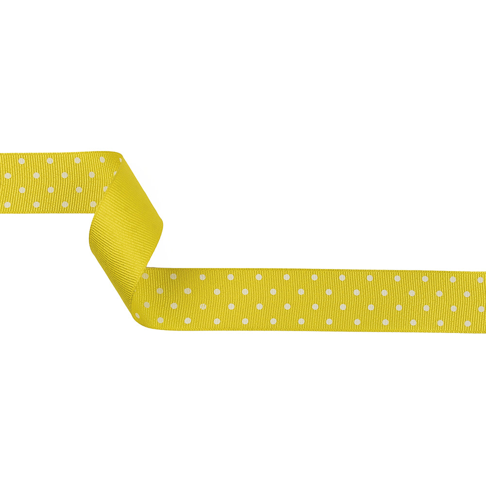Blazing Yellow and White Polka Dots Grosgrain Ribbon - 1"