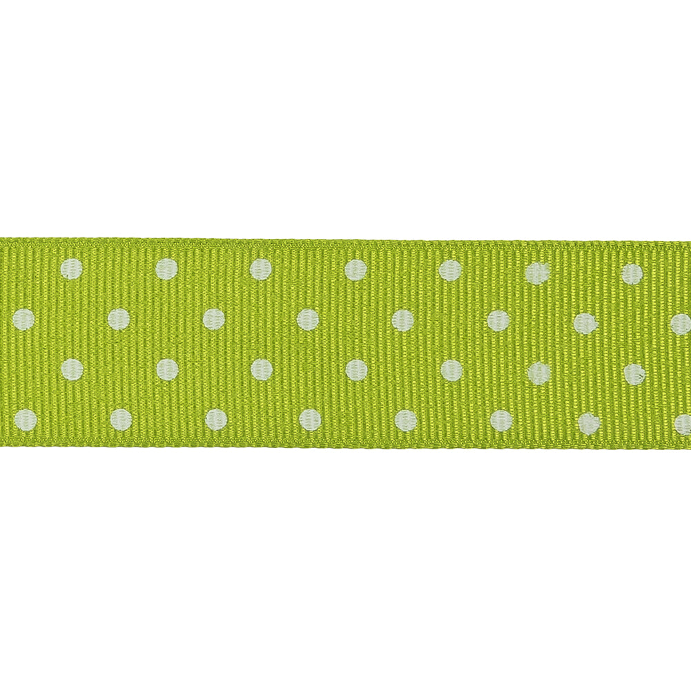 Lime Green and White Polka Dots Grosgrain Ribbon - 1" Detail