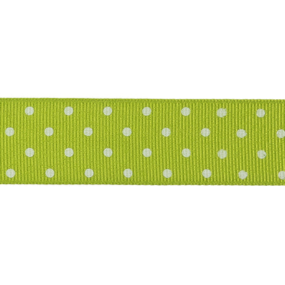Lime Green and White Polka Dots Grosgrain Ribbon - 1" Detail