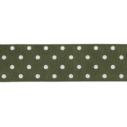 Pesto and White Polka Dots Grosgrain Ribbon - 1" Detail