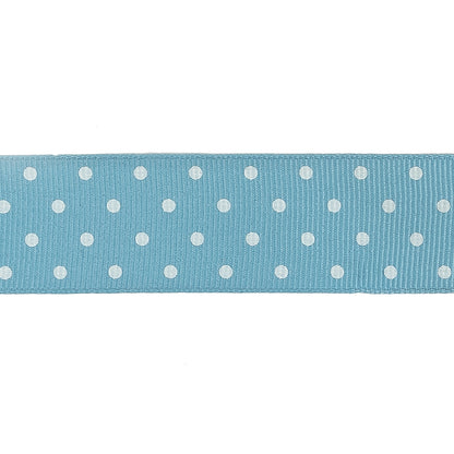 Dusk Blue and White Polka Dots Grosgrain Ribbon - 1" Detail