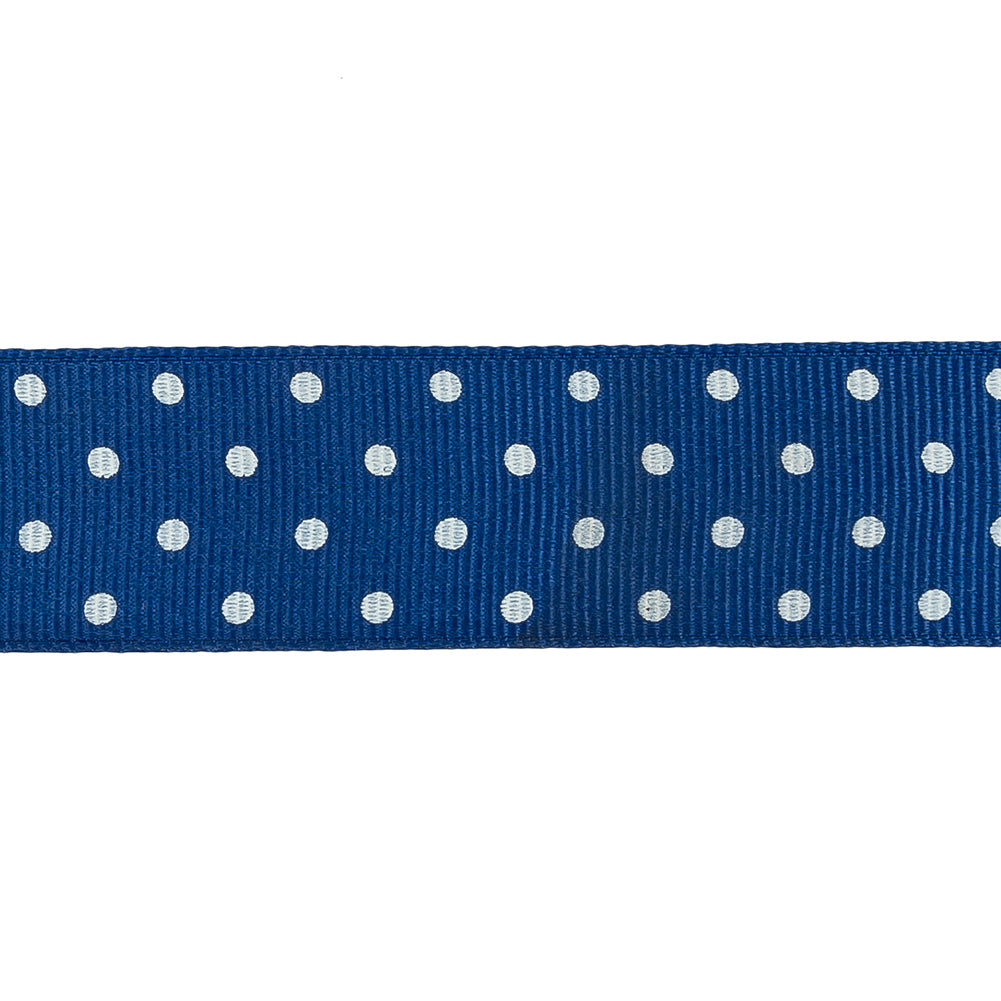 Deep Ultramarine and White Polka Dots Grosgrain Ribbon - 1" Detail