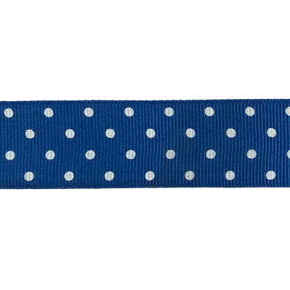 Deep Ultramarine and White Polka Dots Grosgrain Ribbon - 1" Detail
