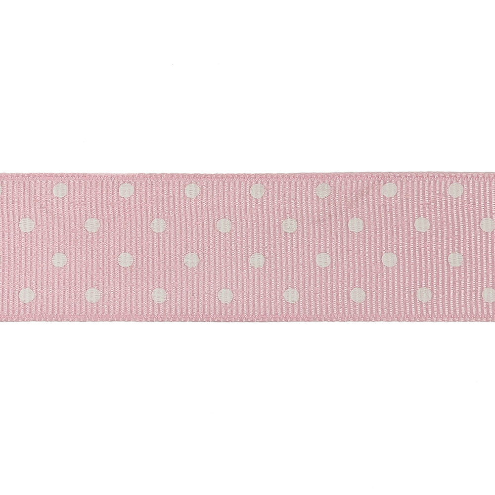 Parfait Pink and White Polka Dots Grosgrain Ribbon - 1" Detail