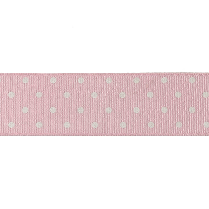 Parfait Pink and White Polka Dots Grosgrain Ribbon - 1" Detail