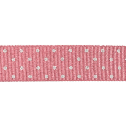 Flamingo Pink and White Polka Dots Grosgrain Ribbon - 1" Detail