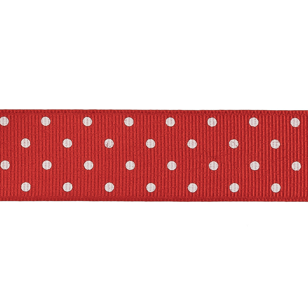 High Risk Red and White Polka Dots Grosgrain Ribbon - 1" Detail