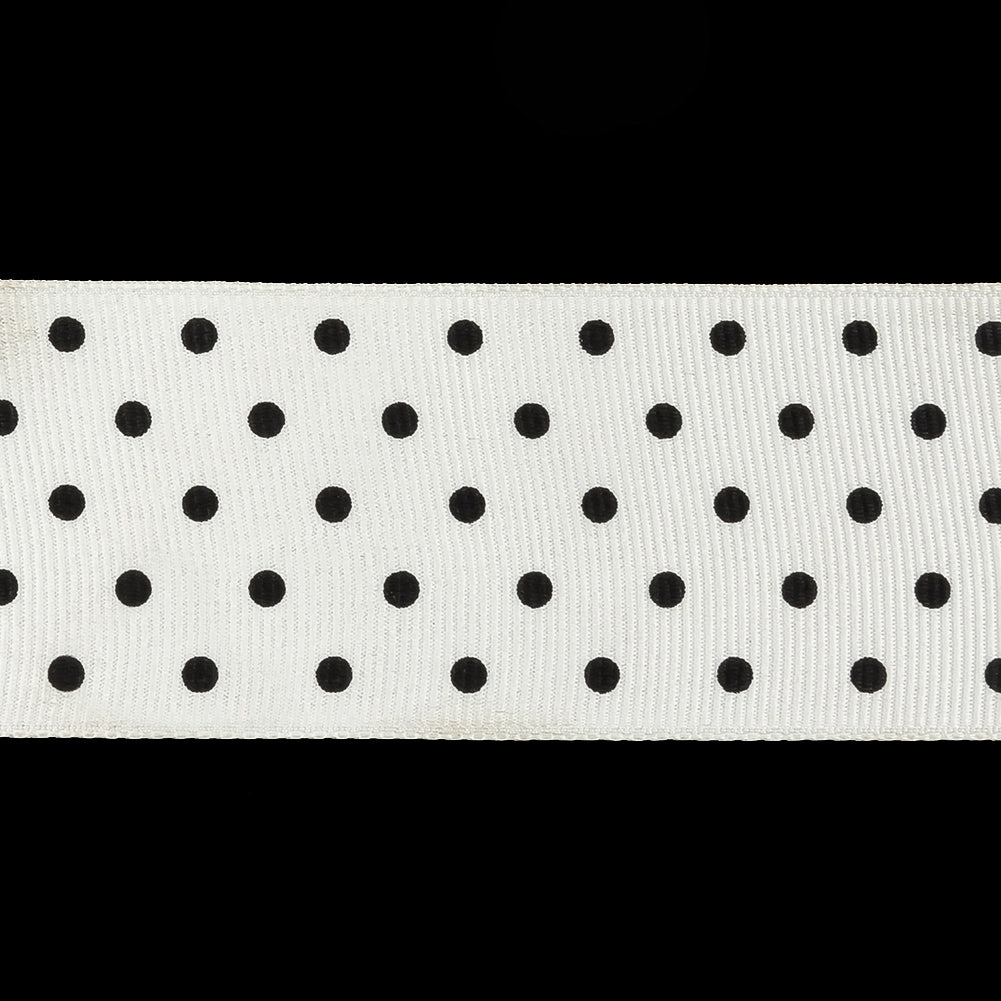 Bright White and Moonless Night Polka Dots Grosgrain Ribbon - 1.625" Detail