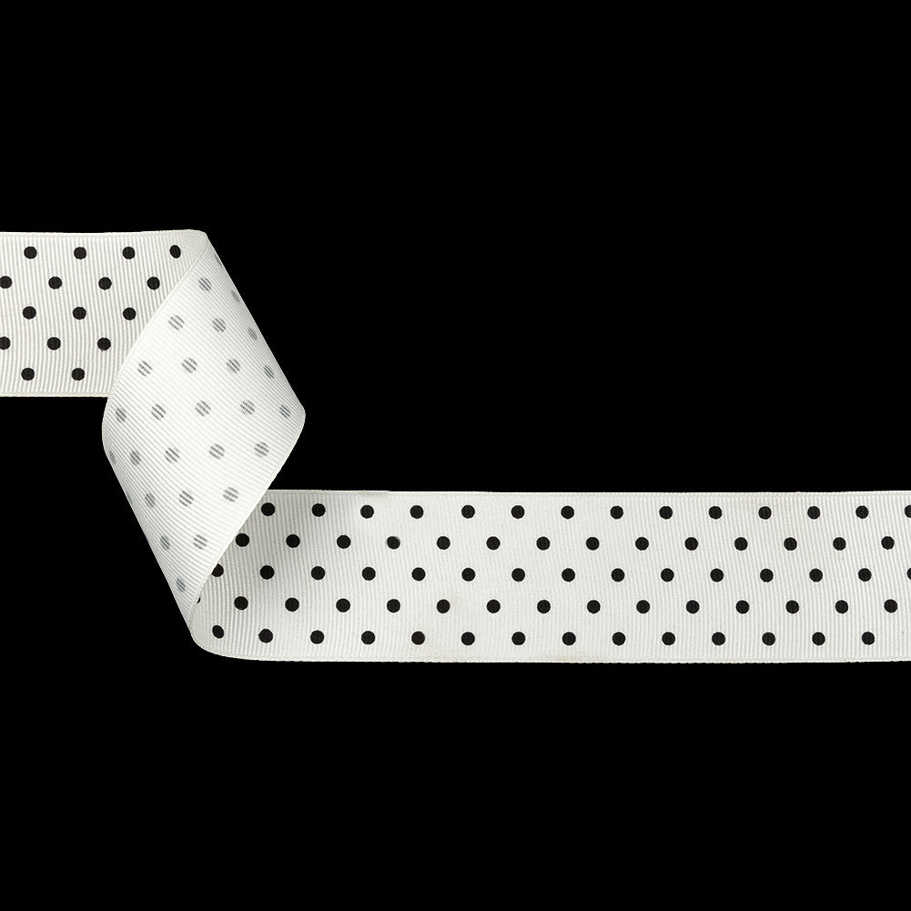 Bright White and Moonless Night Polka Dots Grosgrain Ribbon - 1.625"