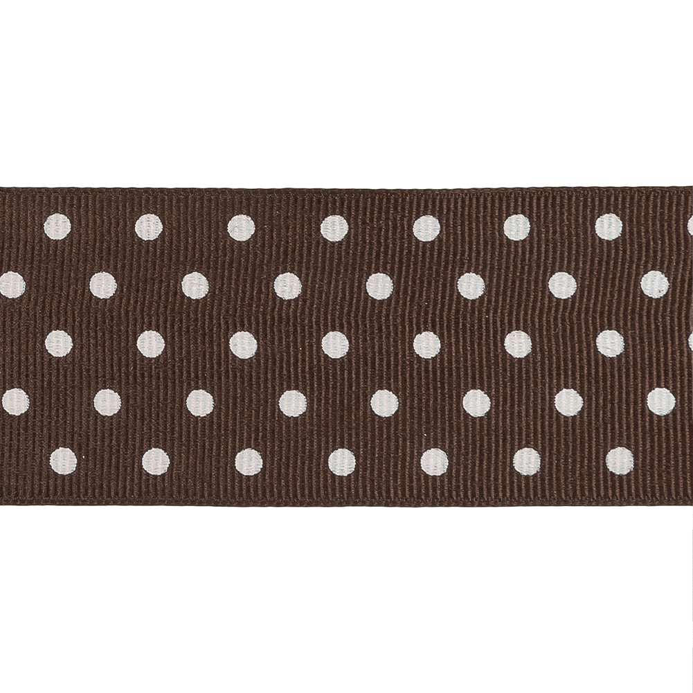 Chestnut and White Polka Dots Grosgrain Ribbon - 1.625" Detail