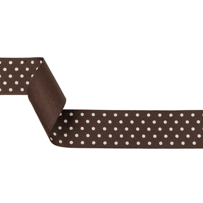 Chestnut and White Polka Dots Grosgrain Ribbon - 1.625"
