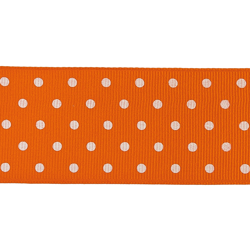 Carrot and White Polka Dots Grosgrain Ribbon - 1.625" Detail