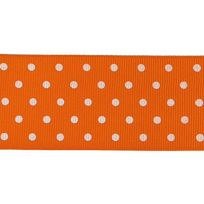 Carrot and White Polka Dots Grosgrain Ribbon - 1.625" Detail