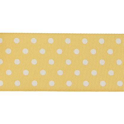 Pale Banana and White Polka Dots Grosgrain Ribbon - 1.625" Detail