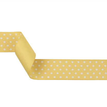 Pale Banana and White Polka Dots Grosgrain Ribbon - 1.625"