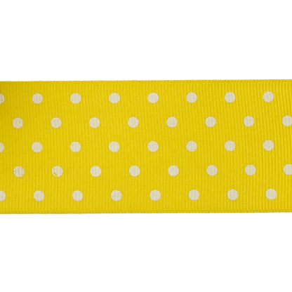 Blazing Yellow and White Polka Dots Grosgrain Ribbon - 1.625" Detail