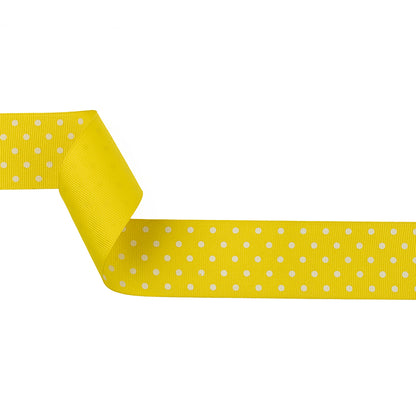 Blazing Yellow and White Polka Dots Grosgrain Ribbon - 1.625"