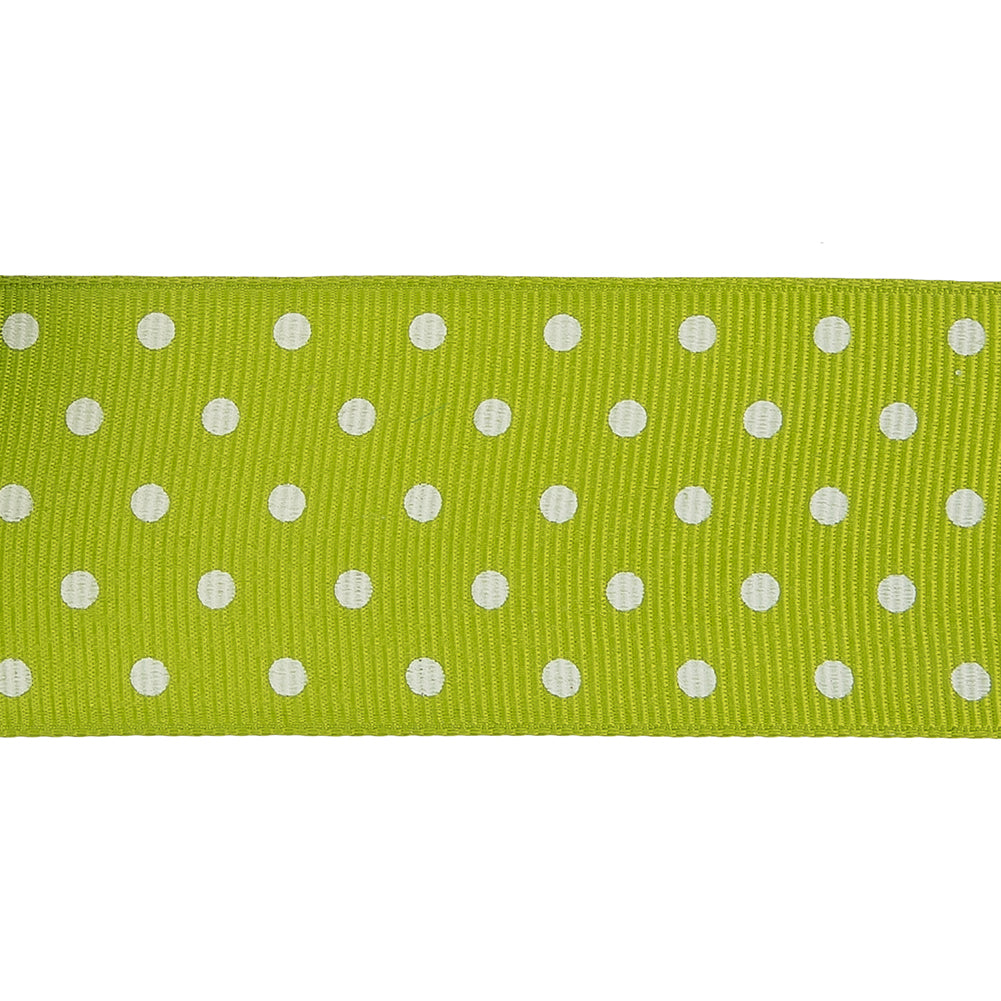 Lime Green and White Polka Dots Grosgrain Ribbon - 1.625" Detail