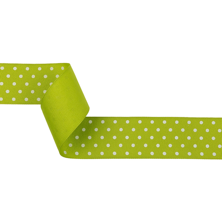 template--26688905969737__main-Lime Green and White Polka Dots Grosgrain Ribbon - 1.625"