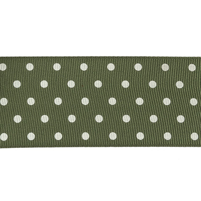 Pesto and White Polka Dots Grosgrain Ribbon - 1.625" Detail