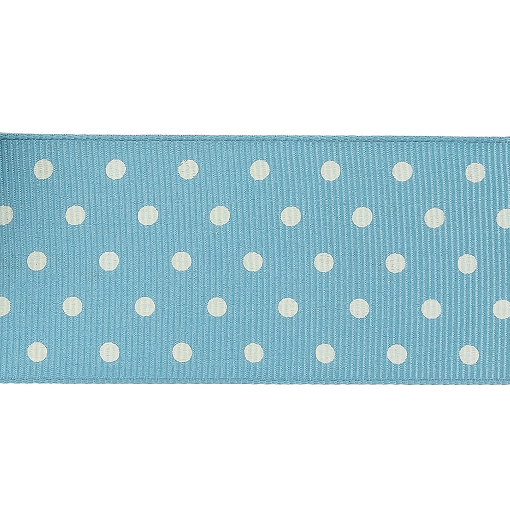 Dusk Blue and White Polka Dots Grosgrain Ribbon - 1.625" Detail
