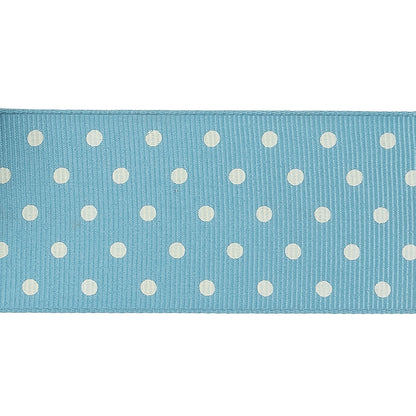 Dusk Blue and White Polka Dots Grosgrain Ribbon - 1.625" Detail