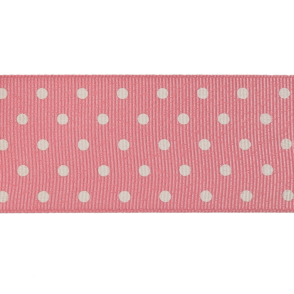 Flamingo Pink and White Polka Dots Grosgrain Ribbon - 1.625" Detail