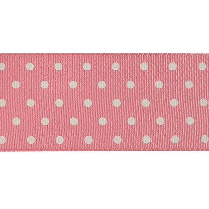 Flamingo Pink and White Polka Dots Grosgrain Ribbon - 1.625" Detail