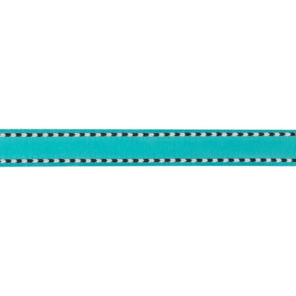 Turquoise Woven Ribbon with Navy and White Stitched Border - 0.375" Detail