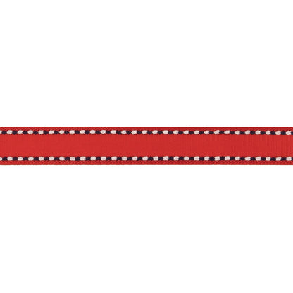 Red Woven Ribbon with Navy and White Stitched Border - 0.375" Detail