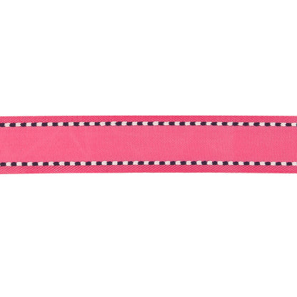Hot Pink Woven Ribbon with Navy and White Stitched Border - 0.625" Detail