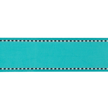 Turquoise Woven Ribbon with Navy Blazer and White Stitched Border - 1" Detail