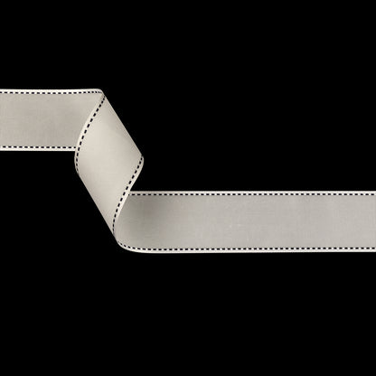 White Woven Ribbon with Black and White Stitched Border - 1.375"
