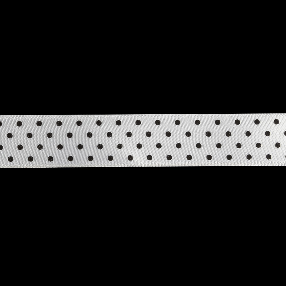 White and Black Polka Dots Satin Ribbon - 0.625" Detail