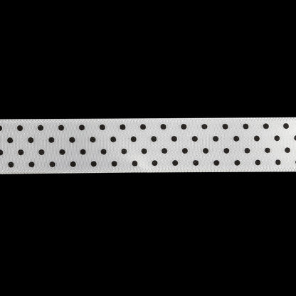 White and Black Polka Dots Satin Ribbon - 0.625" Detail